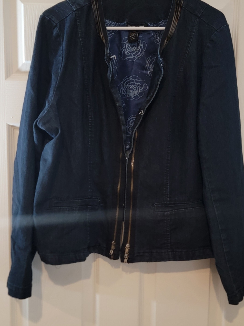 Lane Bryamt Dark Blue Denim faux Zip-Front Jacket